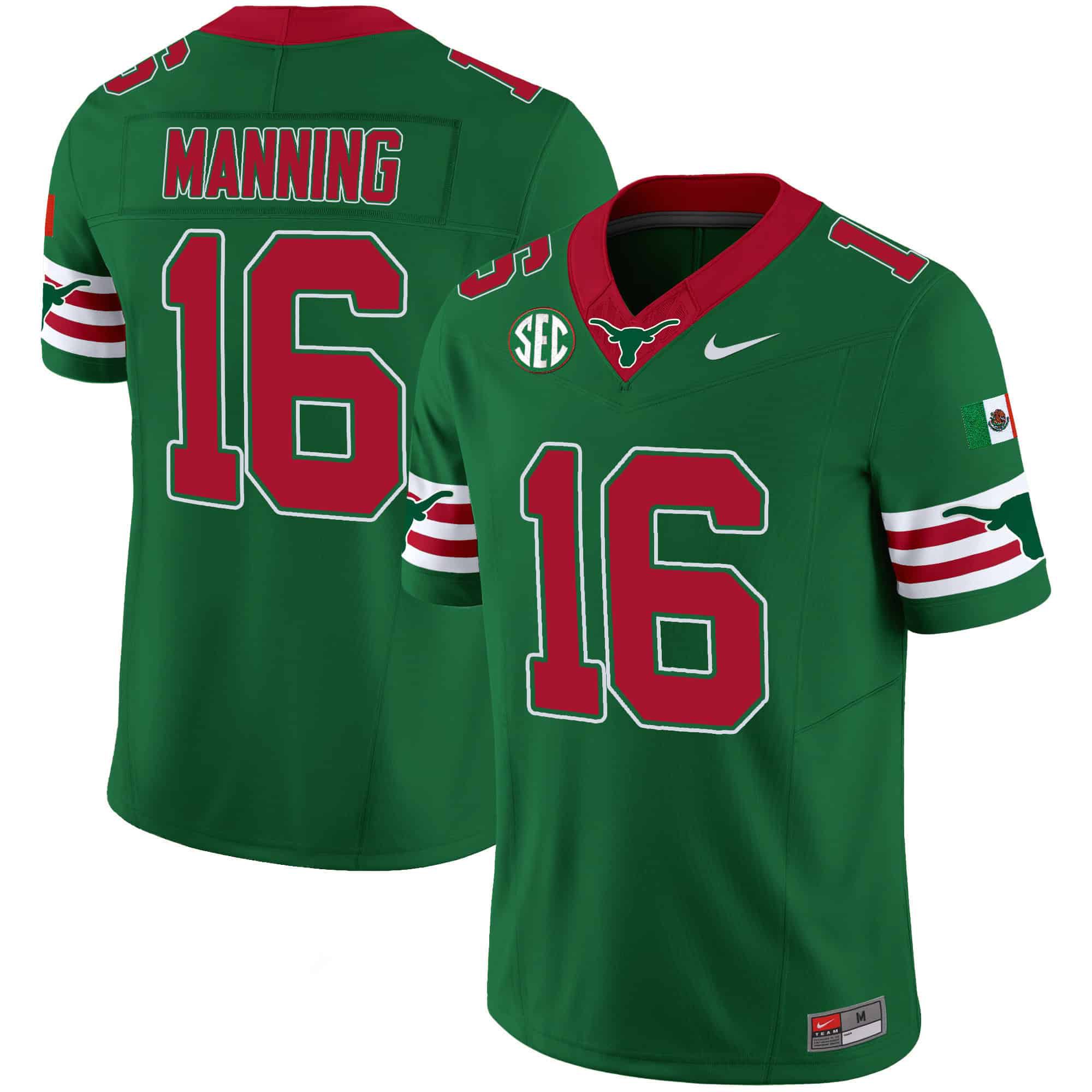Men Texas Longhorns #16 Manning Green 2024 Nike Mexico SEC Patch Vapor NCAA Jersey